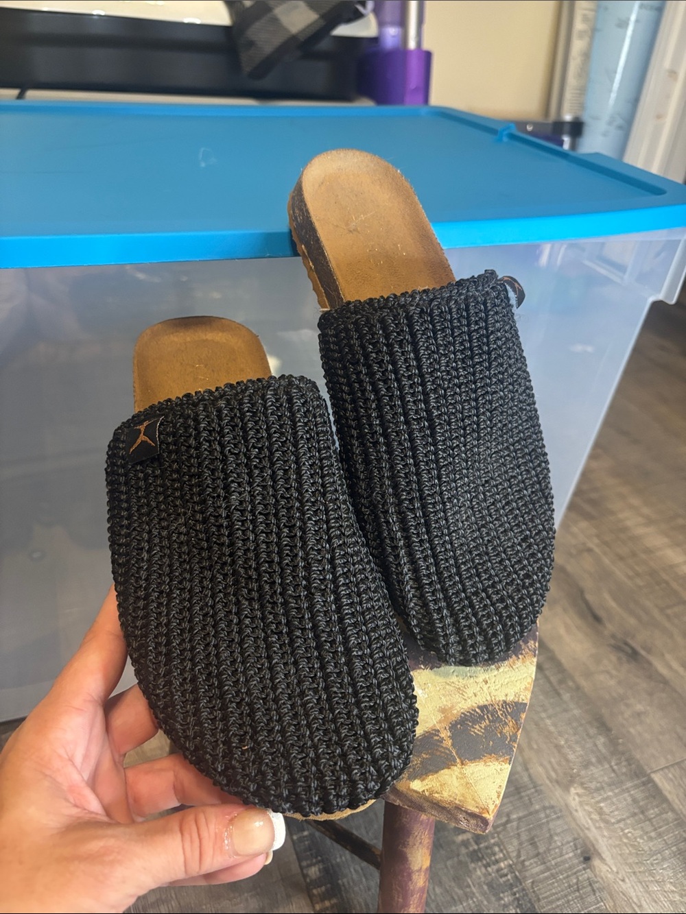 Danskin Black Woven Slip-On Mules